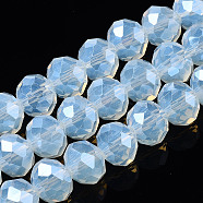 Electroplate Glass Beads Strands, Imitation Jade Beads, Pearl Luster Plated, Faceted, Rondelle, Light Blue, 4x3mm, Hole: 0.4mm, about 113~115pcs/strand, 16.14~16.34 inch(41~41.5cm)(EGLA-A044-J4mm-A06)