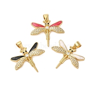 Rack Plating Brass Micro Pave Cubic Zirconia Pendants, Enamel Style, Cadmium Free & Lead Free, Long-Lasting Plated, Real 18K Gold Plated, Dragonfly, Mixed Color, 20.5x23.5x2.5mm, Hole: 4x3.5mm(KK-P279-28G)