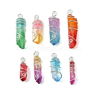 Two Tone Natural Dyed Quartz Pendants, Nuggets Charms with Copper Wire Wrapped, Mixed Color, Silver, 26~48x6.5~13x7~12mm, Hole: 4mm(PALLOY-JF02800-02)