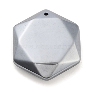 Electroplated Terahertz Stone Pendants, Hexagon Charms, Platinum Plated, 34x30x9mm, Hole: 1.6mm(G-P545-B01-P)