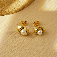 Elegant Stainless Steel Pearl Earrings for Daily Wear, Suitable for Ladies, Golden, 11.7x8.33mm(DV5275)