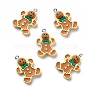 Opaque Resin Pendants, with Platinum Tone Iron Loops, Christmas Theme, Gingerbread Man, Sienna, 28.5x20x5mm, Hole: 2mm(RESI-D055-020P)