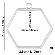 Non-Tarnish Stainless Steel Open Back Bezel Pendants, For DIY UV Resin, Epoxy Resin, Pressed Flower Jewelry, Stainless Steel Color, Hexagon, 28x28x3mm, Hole: 2.2mm(PW-WGB5BE7-07)