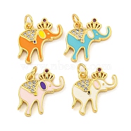 Brass Micro Pave Clear Cubic Zirconia Pendants, with Enamel, Real 18K Gold Plated, Elephant, Mixed Color, 15x17x2mm, Hole: 3mm(KK-R159-18G)