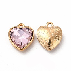 Faceted Glass Rhinestone Pendants, with Golden Tone Zinc Alloy Findings, Heart Charms, Thistle, 16.5x14x6.5mm, Hole: 1.6mm(GLAA-I051-B01)