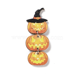 Halloween Theme Wood Big Pendants, Printed Wooden Tassel Charms, with Iron Findings, Pumpkin, 55x22x3mm, Hole: 1.5mm(WOOD-Z004-09B)