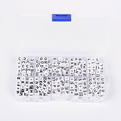 1 Box Acrylic Horizontal Hole Letter Beads, Cube, Letter C/D/G/H/L/M/N/P/S/U, White, 6x6x6mm, Hole: 3mm, about 40pcs/compartment, 400pcs/box(SACR-X0011-B)