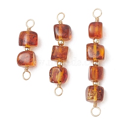 3Pcs 3 Styles Natural Amber Cube Beaded Connector Charms, with Eco-Friendly Copper Wire Loops, Golden, 32~41x6~7x6~7mm, Hole: 2.5mm, 1pc/style(PALLOY-JF04926)