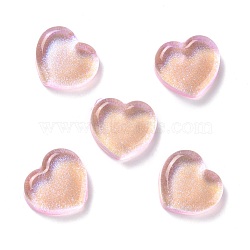 Transparent Resin Cabochons, with Glitter, Heart, PeachPuff, 18x19.5x6.5mm(X-CRES-P019-04A)