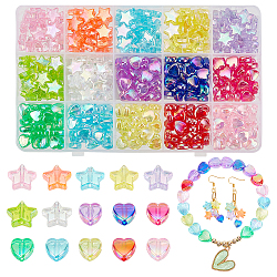 415Pcs 15 Styles Transparent Acrylic Beads, Pearlized, Heart & Star, Mixed Color, 9~10x4~9mm, Hole: 1.5mm(OACR-NB0001-43)