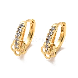 Clear Cubic Zirconia Flower Hoop Earrings, Brass Hinged Earrings for Women, Cadmium Free & Nickel Free & Lead Free, Real 18K Gold Plated, 14x13.5x6.5mm, Pin: 0.9mm(EJEW-P199-10G)