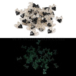 Luminous Resin Decoden Cabochons, Glow in the Dark, Two Tone, Bowknot with Heart, Black, 9.5x8.5x2.5mm(RESI-N039-83G)