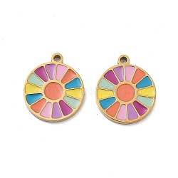 Ion Plating(IP) 316 Surgical Stainless Steel Charms, Nickel Free, with Rainbow Color Enamel, Flat Round Charms, Real 18K Gold Plated, Colorful, 11x10x1.5mm, Hole: 1mm(STAS-U014-67G)