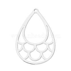 Non-Tarnish 201 Stainless Steel Pendants, Laser Cut, Teardrop, Stainless Steel Color, 33x23x1mm, Hole: 1.6mm(STAS-S105-LA765-1)