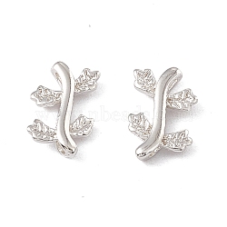 Brass Connector Charms, Cadmium Free & Lead Free, Leaf Links, 925 Sterling Silver Plated, 10x6x1.5mm, Hole: 1mm(KK-A172-46S)
