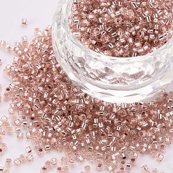Glass Cylinder Beads, Seed Beads, Silver Lined, Round Hole, Rosy Brown, 1.5~2x1~2mm, Hole: 0.8mm, about 80000pcs/bag, about 1pound/bag(SEED-S047-R-001)