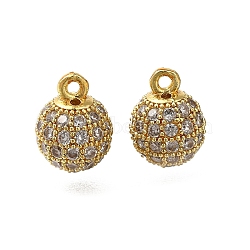 Rack Plating Brass Micro Pave Cubic Zirconia Charms, Long-Lasting Plated, Lead Free & Cadmium Free, Round, Golden, 10.5x7.5mm, Hole: 1.2mm(KK-F883-07G-02)