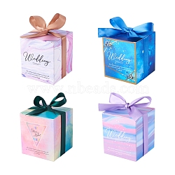 Magibeads 40Sets 4 Color Square Fold Paper Candy Boxes, with Ribbon & Word, for Bakery and Baby Shower Gift Packaging, Mixed Color, 80x80x90mm, 10set/color(CON-MB0001-17)