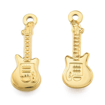 201 Stainless Steel Pendants, Guitar, Real 18K Gold Plated, 25.5x9x2mm, Hole: 1.6mm