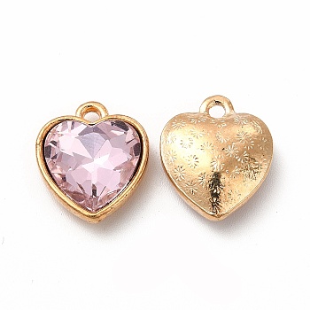 Faceted Glass Rhinestone Pendants, with Golden Tone Zinc Alloy Findings, Heart Charms, Thistle, 16.5x14x6.5mm, Hole: 1.6mm