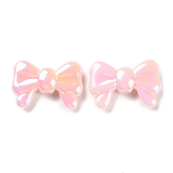UV Plated Acrylic Beads, Iridescent, Bowknot, Pearl Pink, 20x29x8.5mm, Hole: 3.3mm