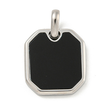 304 Stainless Steel Pendants, with Black Acrylic, Octagon Charm, Stainless Steel Color, 20x18x3mm, Hole: 3x5mm