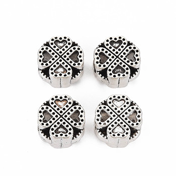 Tibetan Style Alloy European Beads Rhinestone Settings, for Enamel, Cadmium Free & Lead Free, Clover, Antique Silver, 11x11.5x6mm, Hole: 4.5mm, about 430pcs/1000g