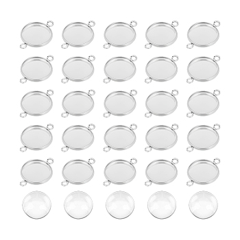 DIY Link Making, with 304 Stainless Steel Cabochon Connector Settings and Transparent Glass Cabochons, Stainless Steel Color, 74x73x25mm