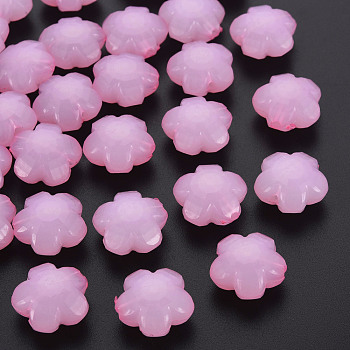 Imitation Jelly Acrylic Beads, Flower, Faceted, Pearl Pink, 17x17.5x10mm, Hole: 2mm, about 340pcs/500g