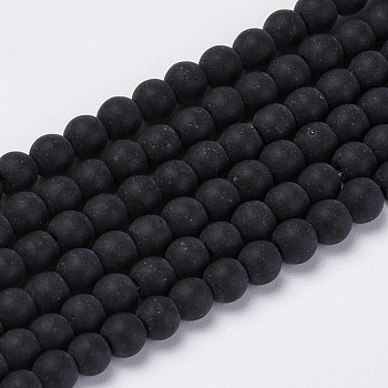 Transparent Glass Beads Strands, Frosted, Round, Black, 4x3mm, Hole: 1mm, about 80pcs/strand, 9.4 inch
