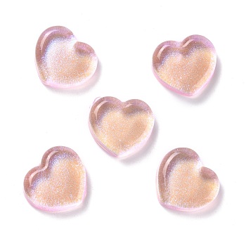 Transparent Resin Cabochons, with Glitter, Heart, PeachPuff, 18x19.5x6.5mm
