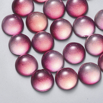 Transparent Spray Painted Glass Cabochons, with Glitter Powder, Half Round/Dome, Fuchsia, 12x6mm