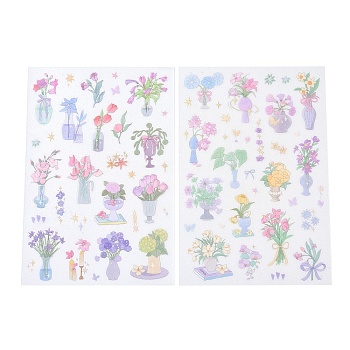 2Pcs 2 Styles PET Self-Adhesive Stickers, for Party Decorative Presents, Flower, 218x125x0.8mm, Sticker: 7~50x3~34mm, 1pc/style