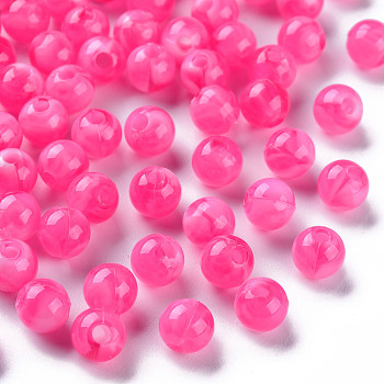 Acrylic Beads, Imitation Gemstone, Round, Deep Pink, 6mm, Hole: 1.8mm, about 5000pcs/500g