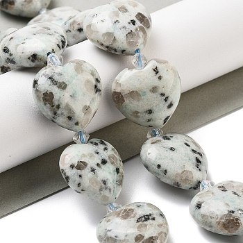 Natural Sesame Jasper Beads Strands, Heart, with Seed Beads, 19~19.5x20x10mm, Hole: 1.5mm, about 17pcs/strand, 15.75 inch(40cm)