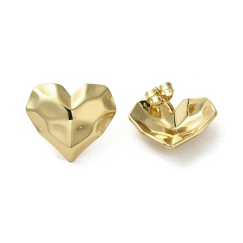 Ion Plating(IP) 304 Stainless Steel Stud Earrings, Heart, Real 18K Gold Plated, 17x20mm