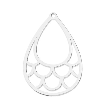 Non-Tarnish 201 Stainless Steel Pendants, Laser Cut, Teardrop, Stainless Steel Color, 33x23x1mm, Hole: 1.6mm