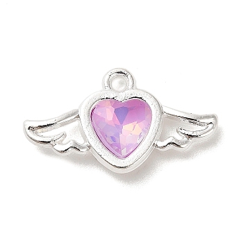 Rack Plating Alloy Rhinestones Pendants, Lead Free & Cadmium Free, Heart with Wing, Silver, Purple, 11.5x20.5x3.5mm, Hole: 1.5mm