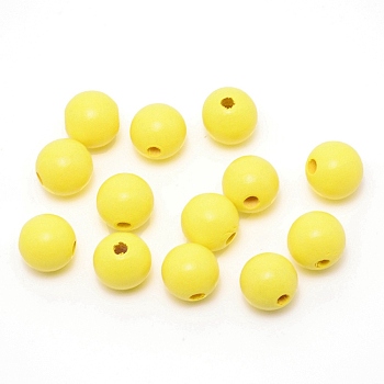 Spray Painted Natural Wood Beads, Round, Yellow, 19.5~20mm, 361pcs/840g