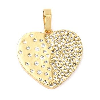 Rack Plating Brass Micro Pave Cubic Zirconia Pendants, Long-Lasting Plated, Lead Free & Cadmium Free, Heart Charm, Real 18K Gold Plated, 18.5x19x2mm, Hole: 6.5x3.5mm