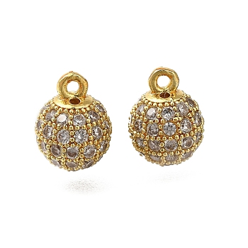 Rack Plating Brass Micro Pave Cubic Zirconia Charms, Long-Lasting Plated, Lead Free & Cadmium Free, Round, Golden, 10.5x7.5mm, Hole: 1.2mm