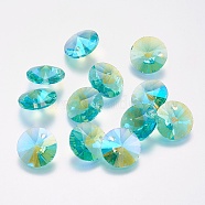 Faceted Glass Rhinestone Charms, Imitation Austrian Crystal, Cone, Aquamarine, 8x4mm, Hole: 1mm(X-RGLA-F049-8mm-202PS)