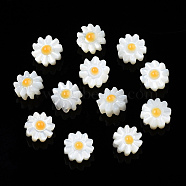 Natural White Shell Enamel Beads, Flower, Orange, 6.5x6.5x3.5mm, Hole: 0.8mm(SSHEL-N034-124A-01)