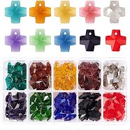 Transparent Glass Charms, Faceted, Cross, Mixed Color, 14x14x7mm, Hole: 1mm, 10 colors, 10pcs/color, 100pcs/box(GLAA-NB0001-17)