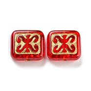 Plating Transparent Acrylic Beads, Golden Metal Enlaced, Rectangle, Red, 10.5x12x5mm, Hole: 1.8mm, about 833pcs/500g(OACR-A024-02E)