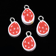 Handmade Polymer Clay Charms, with Platinum Tone Iron Loop, Easter Egg, Crimson, 14x8.5x3.5~5mm, Hole: 2mm(CLAY-S096-027)