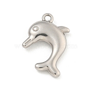 Non-Tarnish 304 Stainless Steel Pendants, Dolphin Charm, Stainless Steel Color, 21.5x17x4.5mm, Hole: 2mm(STAS-I307-522P)