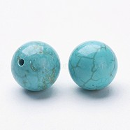 Natural Howlite Beads, Dyed & Heated, Half Drilled, Round, Turquoise, 10~10.5mm, Hole: 1mm(X-G-P212-10mm)