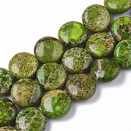 Natural Imperial Jasper Beads Strands, Dyed, Flat Round, Lime Green, 12x6mm, Hole: 1.2mm, about 32~34pcs/Strand, 15.35 inch~15.94 inch(39~40.5cm).(G-S355-87B-06)