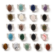 Gemstone Oval Open Cuff Ring, Platinum Brass Jewelry for Women, Inner Diameter: 19mm(RJEW-P082-03P)